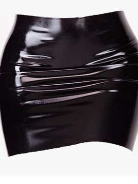 Black punk 💯 LATEX mini skirt plastic rave goth club fetish cosplay gumi lingeri
